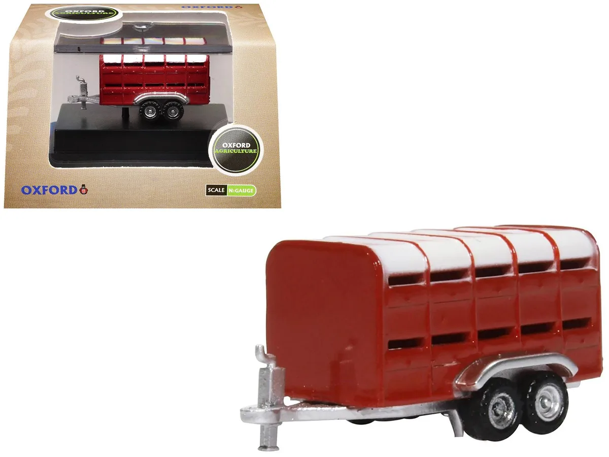 Oxford Diecast Oxford Diecast Livestock Trailer Red 1/148 Scale Diecast Hobby Collectible — product photo