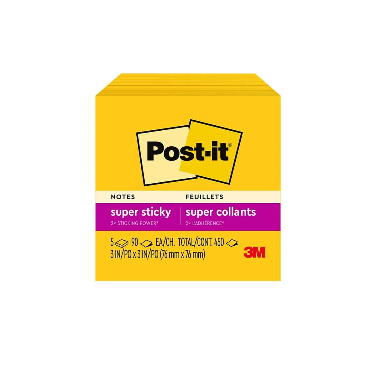 Five pads of square electric yellow sticky notes
