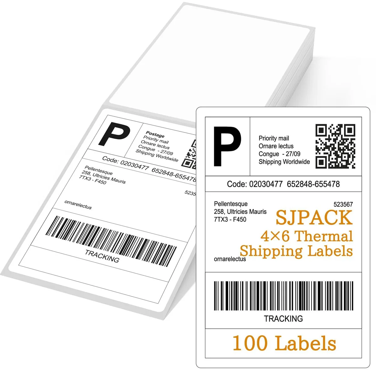  SJPACK f-100 4 x 6 Fanfold Thermal Shipping Labels 100 Labels — product photo