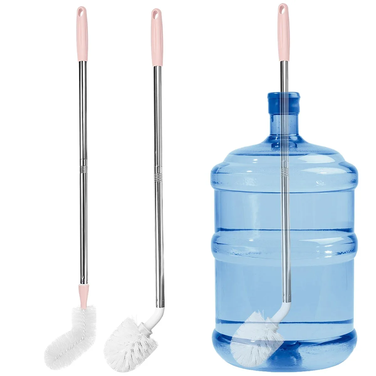 Long handled cleaning brush with bristled head and holder, 35.4 cm tall