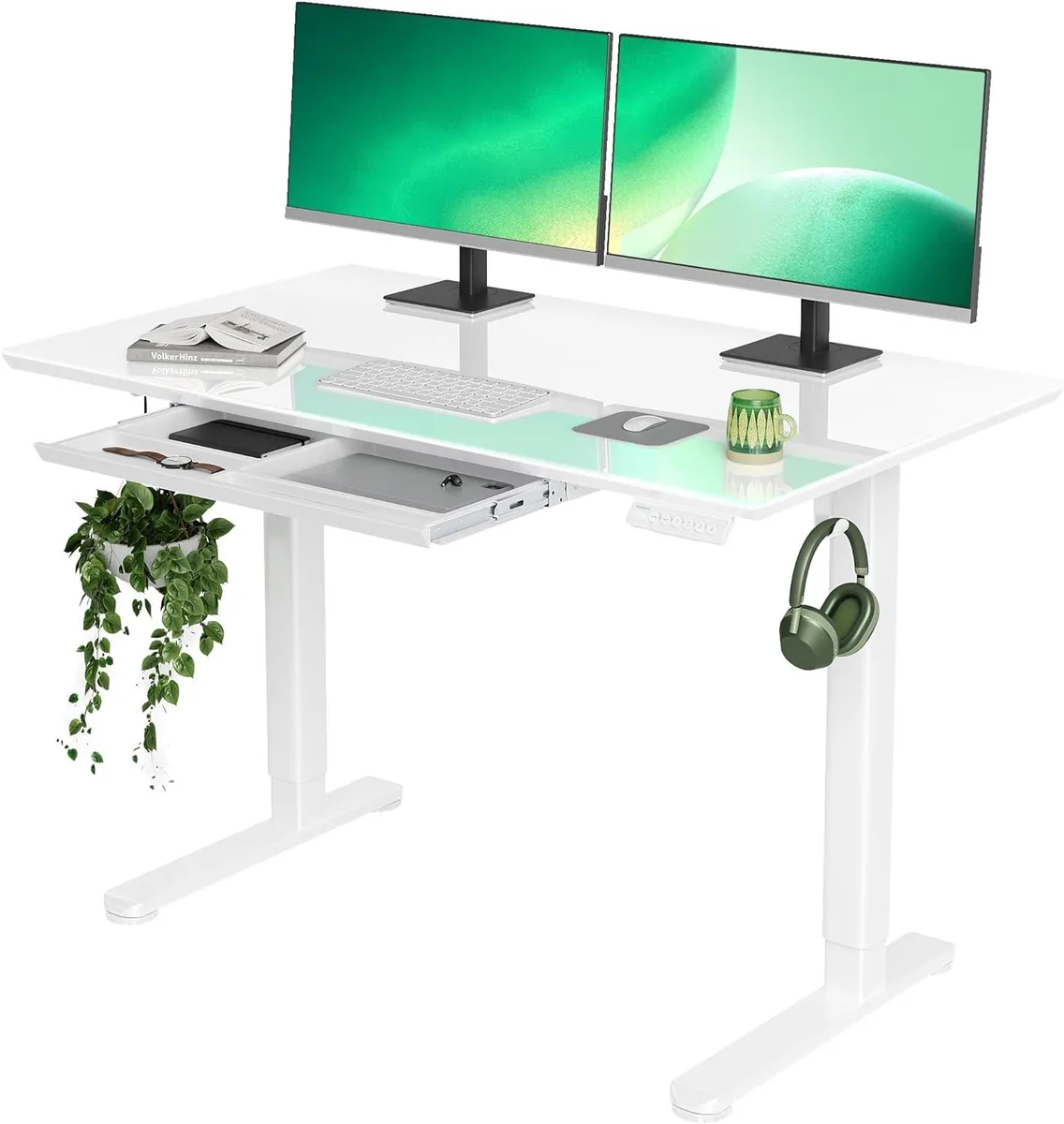 BFKK BFKK Glass Standing Desk with Drawers 48×24 in White — product photo