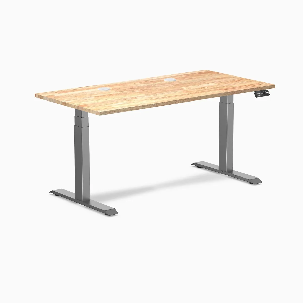 Desky Desky Dual Rubberwood Sit Stand Desk 60 x 30 in Natural Timber with Grommets Space Grey — product photo