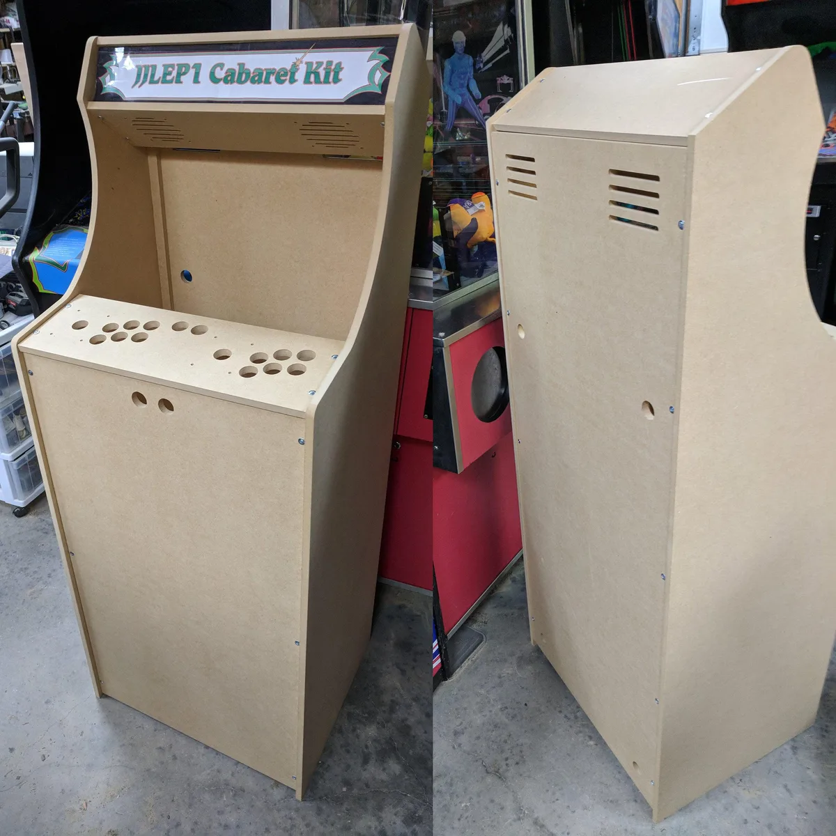 Flat-pack MDF cabaret arcade kit, 54 inch tall, unfinished wood panels with pre-drilled joystick and button holes