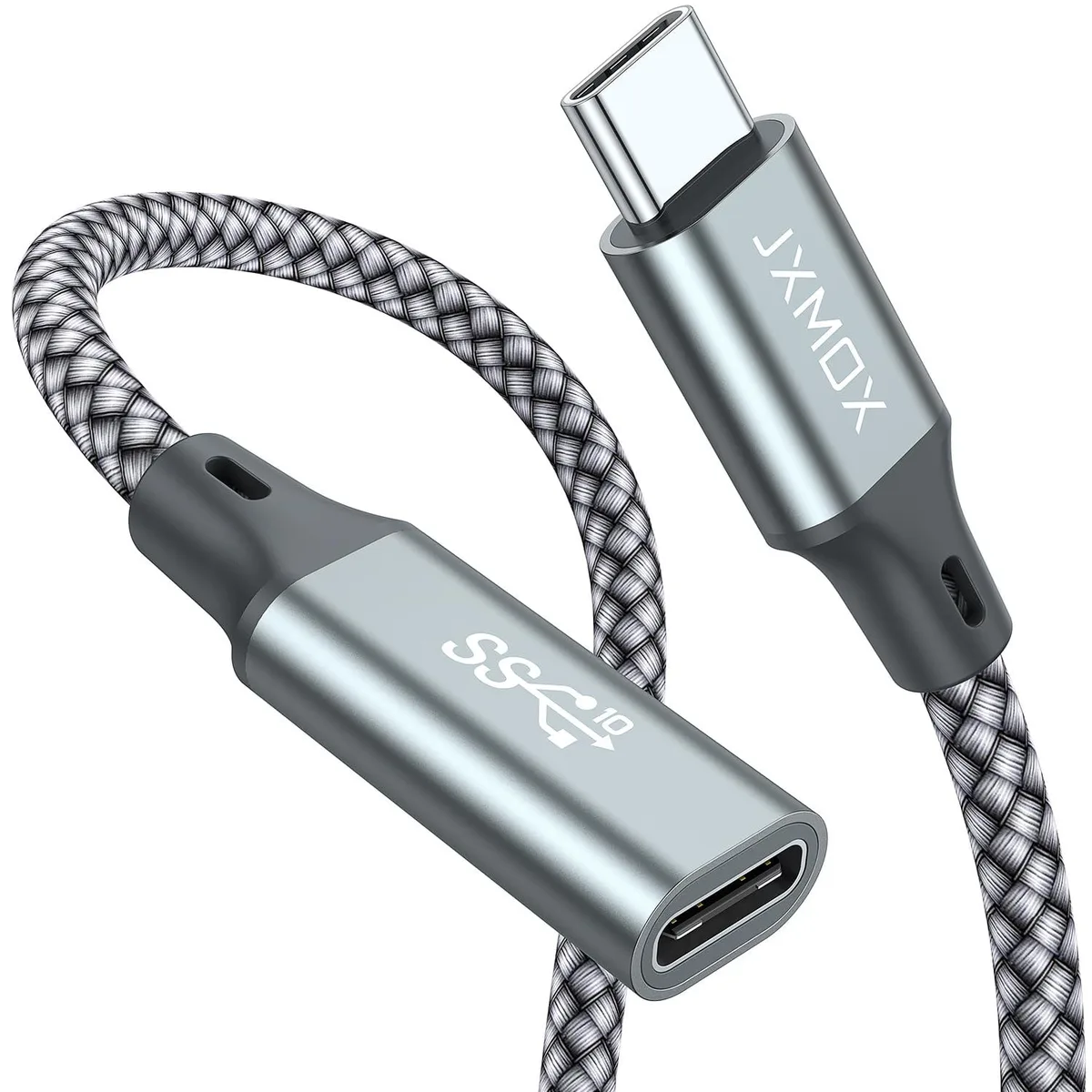 Black USB-C male-to-female extension cable, three feet long, straight connectors