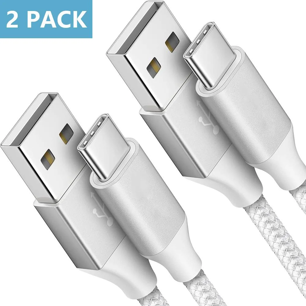AUTYUE AUTYUE USB A to USB C Cable 2-Pack 3.3ft White Silver 480Mbps 3A QC3.0 — product photo