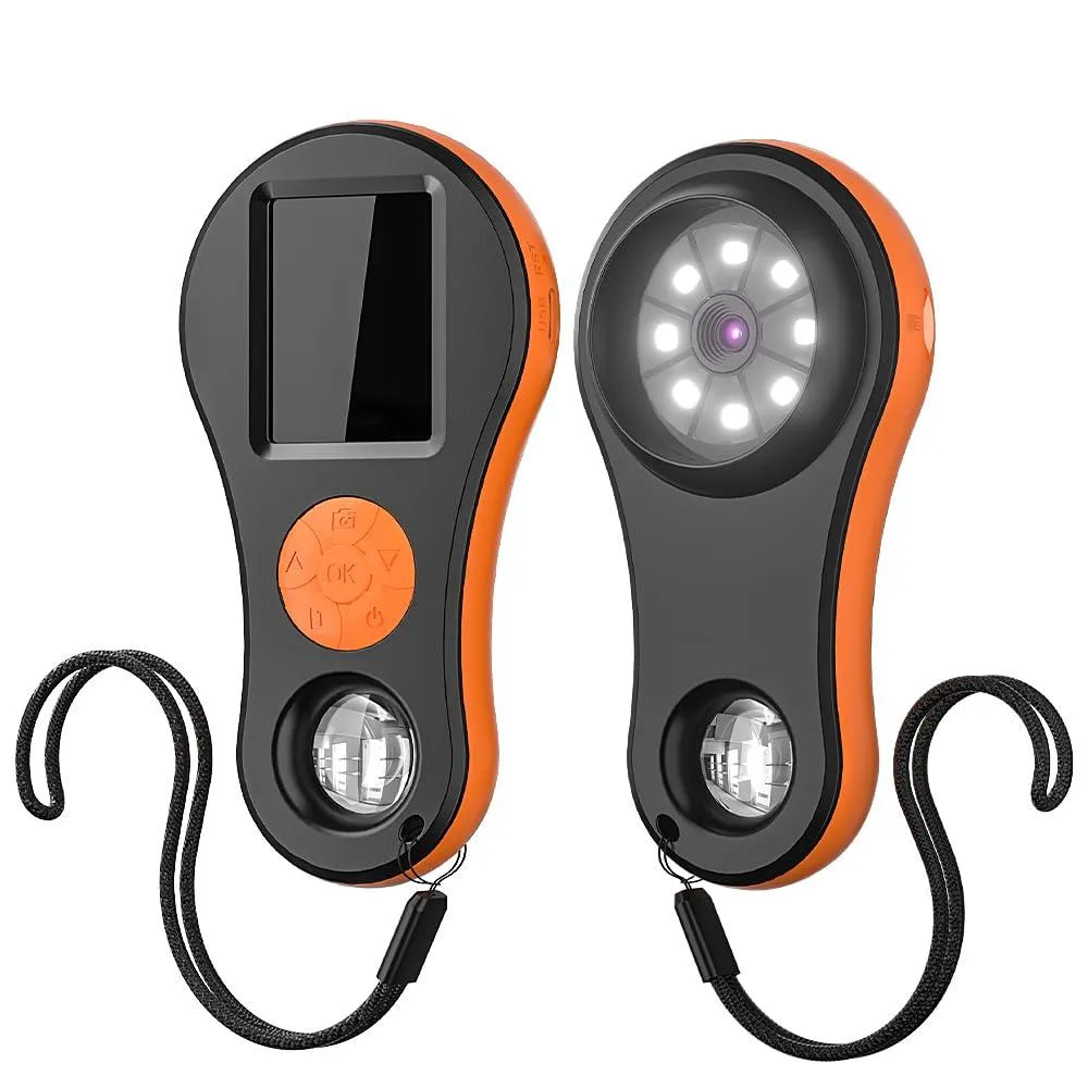Twelve orange handheld digital microscopes with 2.0 inch IPS screens and built-in LED lights