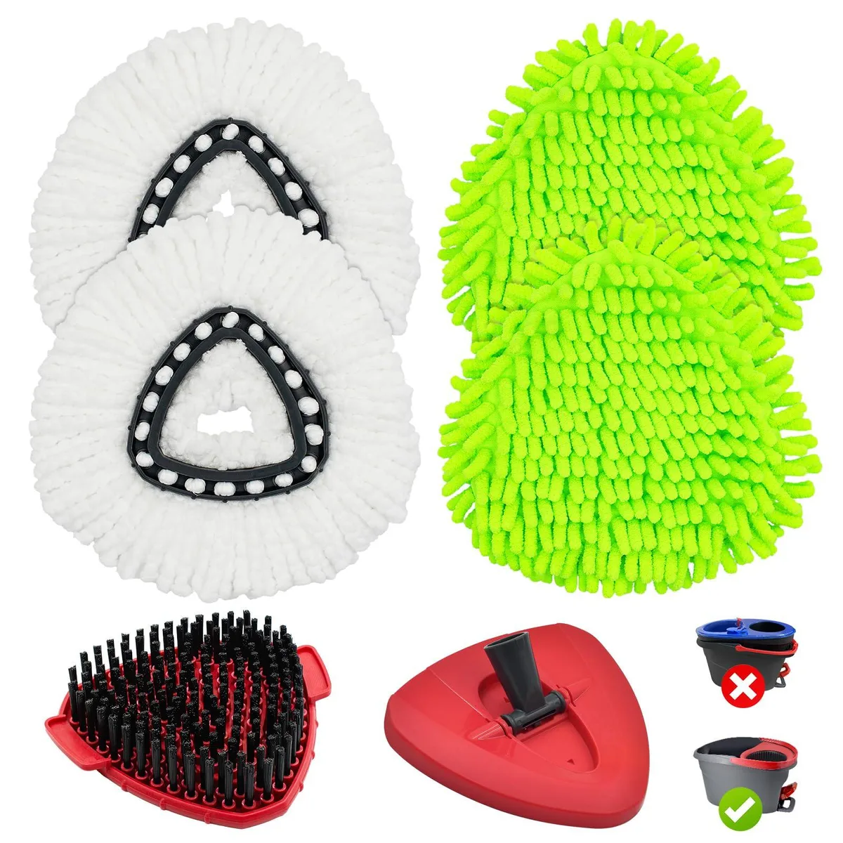  Uoiispet Spin Mop Refill Kit for O-Cedar 1 Tank System — 4 Heads, Scrub Brush, Base — product photo