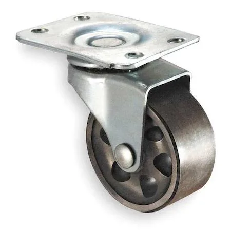Small gray iron swivel caster wheel with mounting plate