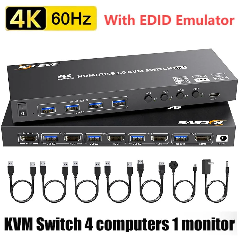 IHDAPP IHDAPP 4 Port HDMI KVM Switch 4K@60Hz USB 3.0 Wired Remote — product photo