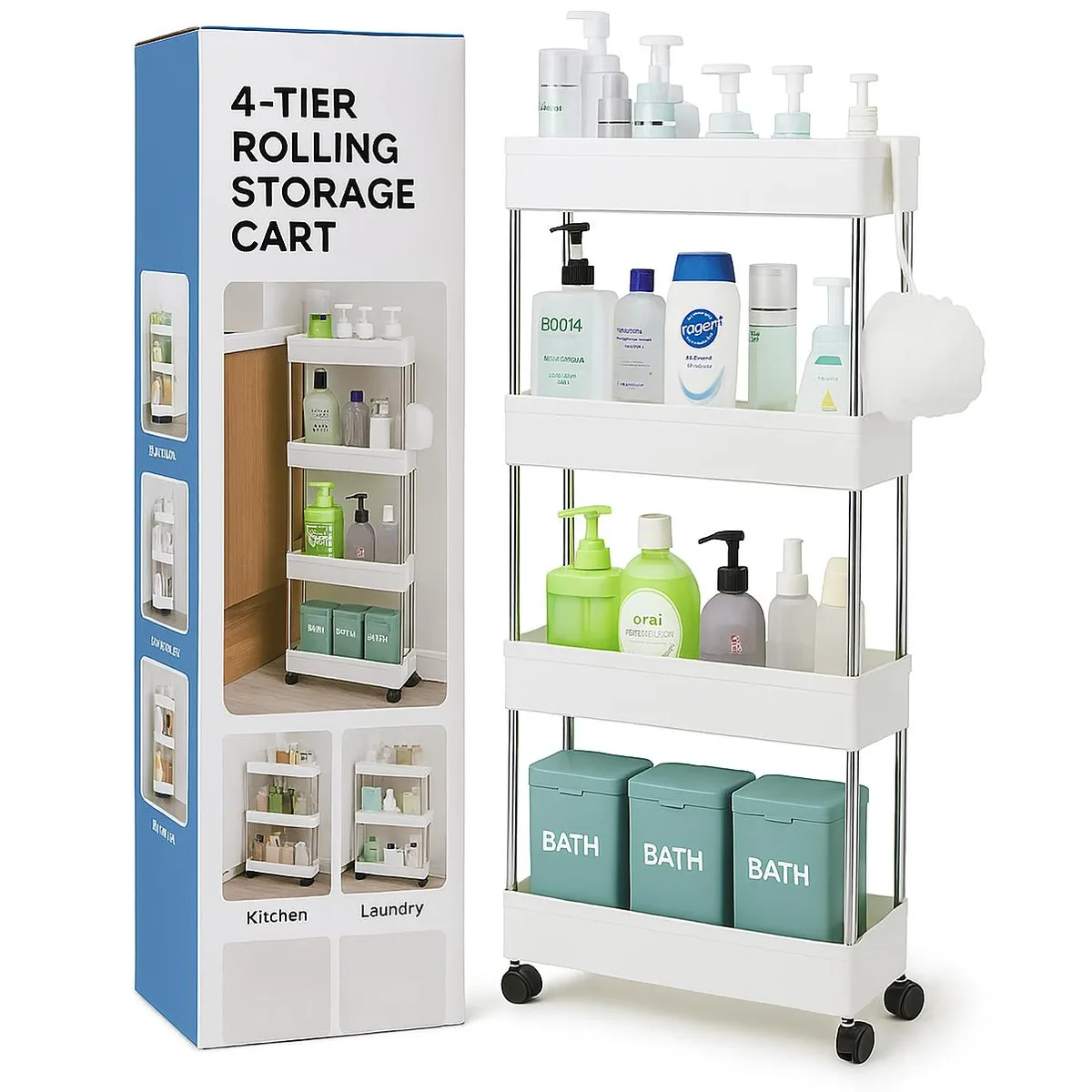 Vandue Corporation Vandue Corporation 4 Tier Narrow Sliding Storage Organizer 15.75x4.9x34 White — product photo