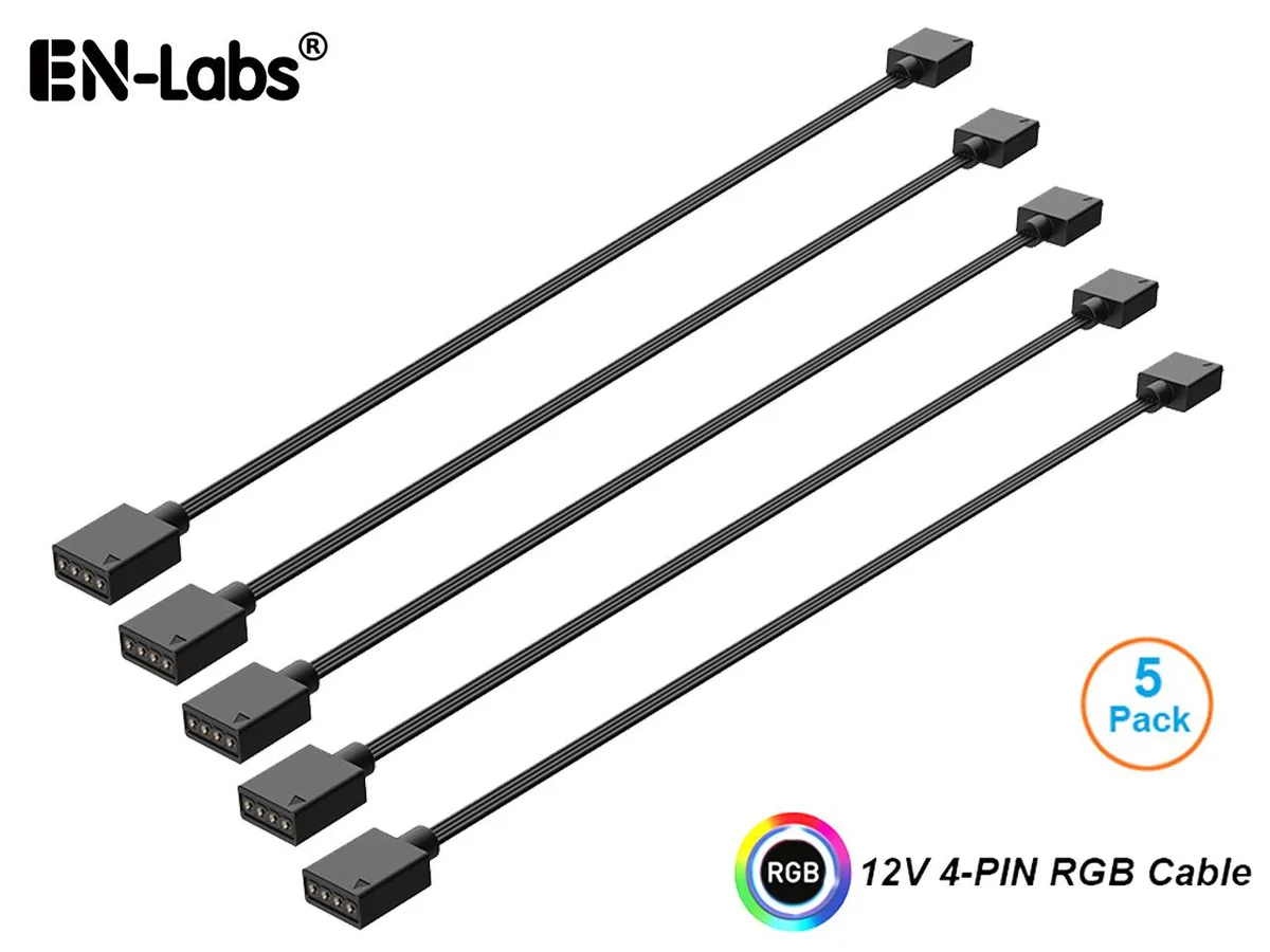 EN-Labs EN-Labs 12V 4pin RGB Female-Female Flat Extension Cable 1.64FT 5 Pack with Gender Changer — product photo