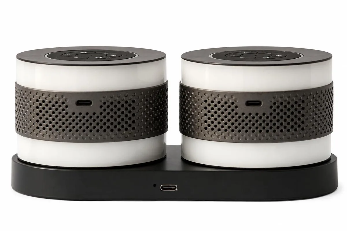  Bluvero Core B1 Duo Magnetic Modular Portable Speaker 2.0 5W 360° IPX4 2000mAh RGB USB-C Dock Gray — product photo