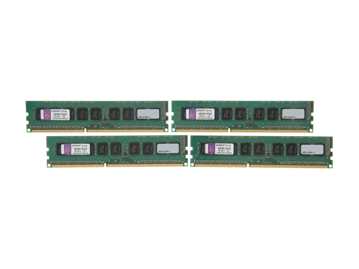 Kingston Technology Corp. Kingston Technology Corp. KVR16E11K4/32 32GB (4x8GB) DDR3 1600 ECC Unbuffered server RAM — product photo