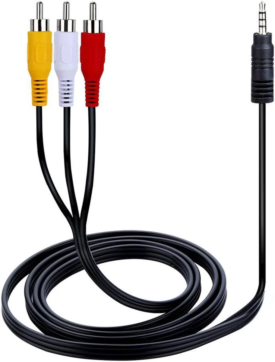 Black 1.5 m cable with 3.5 mm plug and three RCA connectors