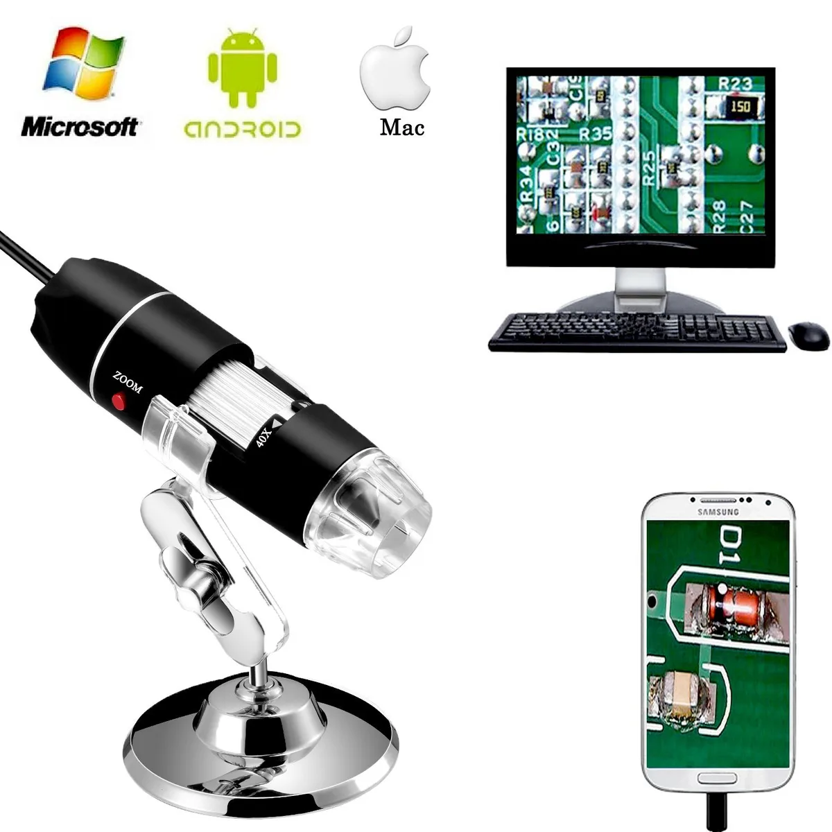 Corn Electronics Corn Electronics 40-1000x USB 2.0 Digital Microscope 2MP 8 LED — product photo