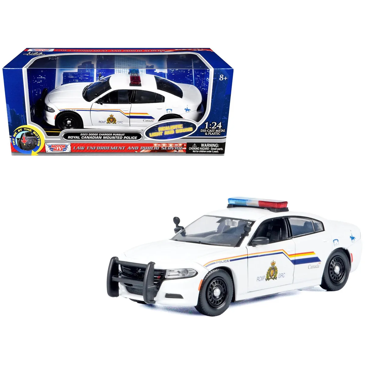 MOTORMAX MOTORMAX 2023 Dodge Charger Pursuit RCMP 1/24 Diecast with Lights Sound — product photo