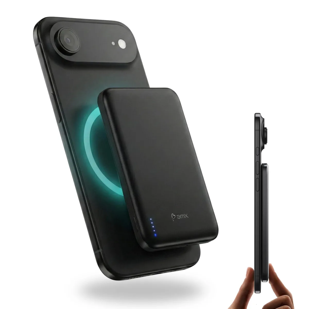 Ultra-thin black power bank with titanium-reinforced shell and USB-C port