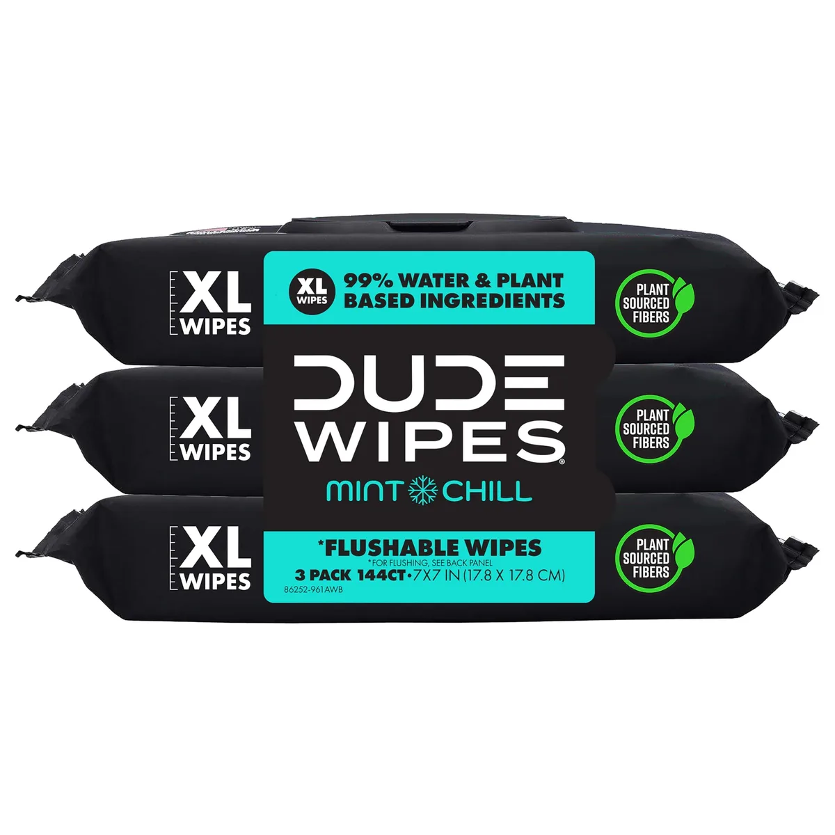 White rectangular pack of 144 mint-scented flushable wipes