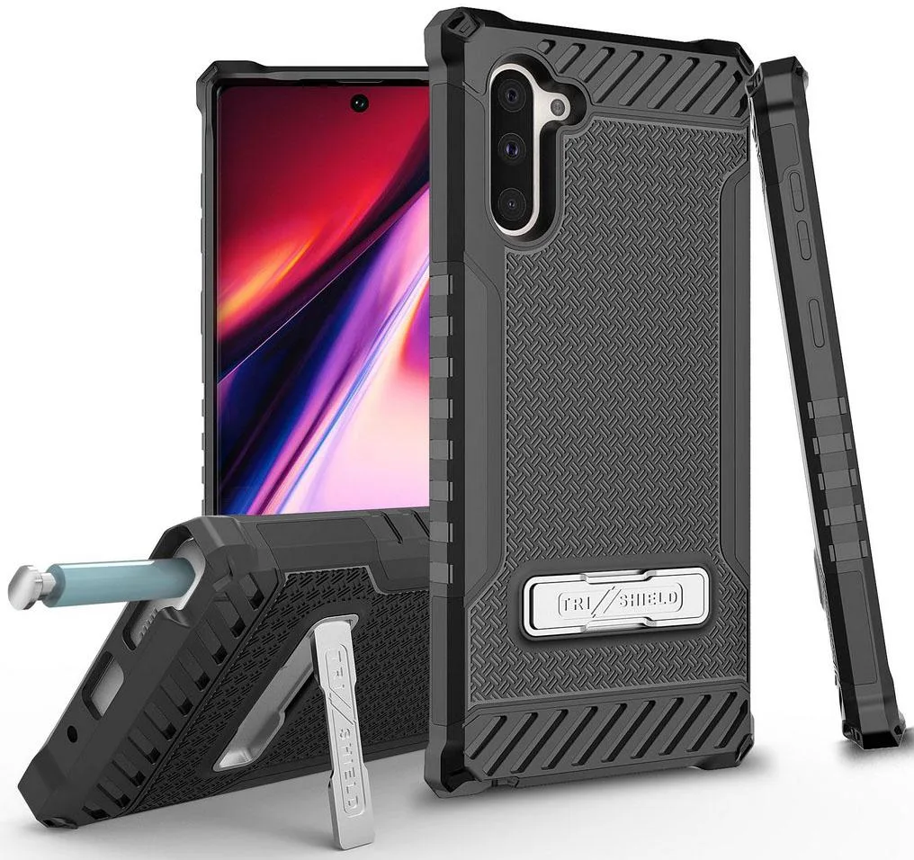 Nakedcellphone Nakedcellphone Tri-Shield Kickstand Case + Lanyard Strap Black for Samsung Galaxy Note 10 — product photo