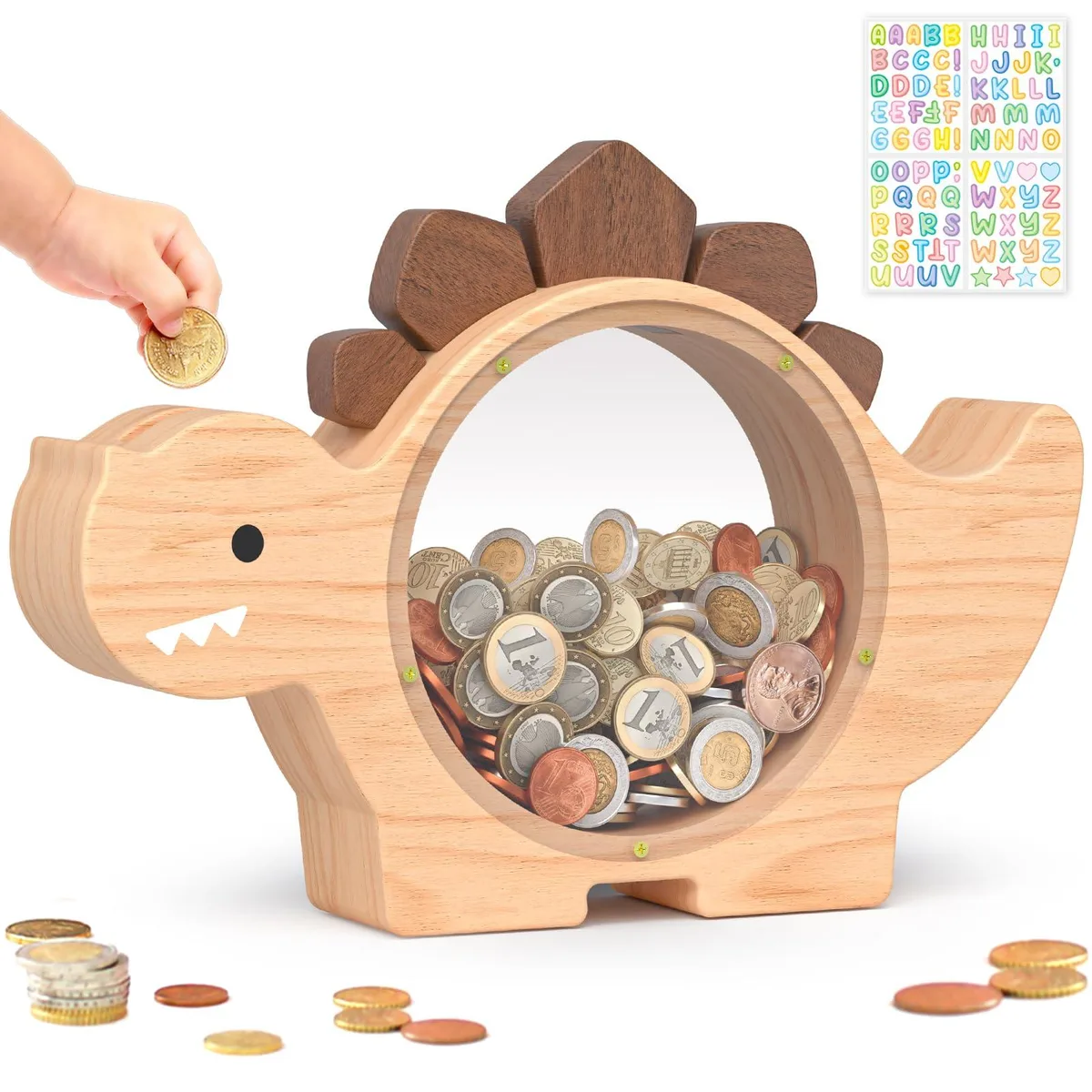 Wooden Dinosaur Piggy Bank Toy Storage (Natrul Wood, Standard) — product photo