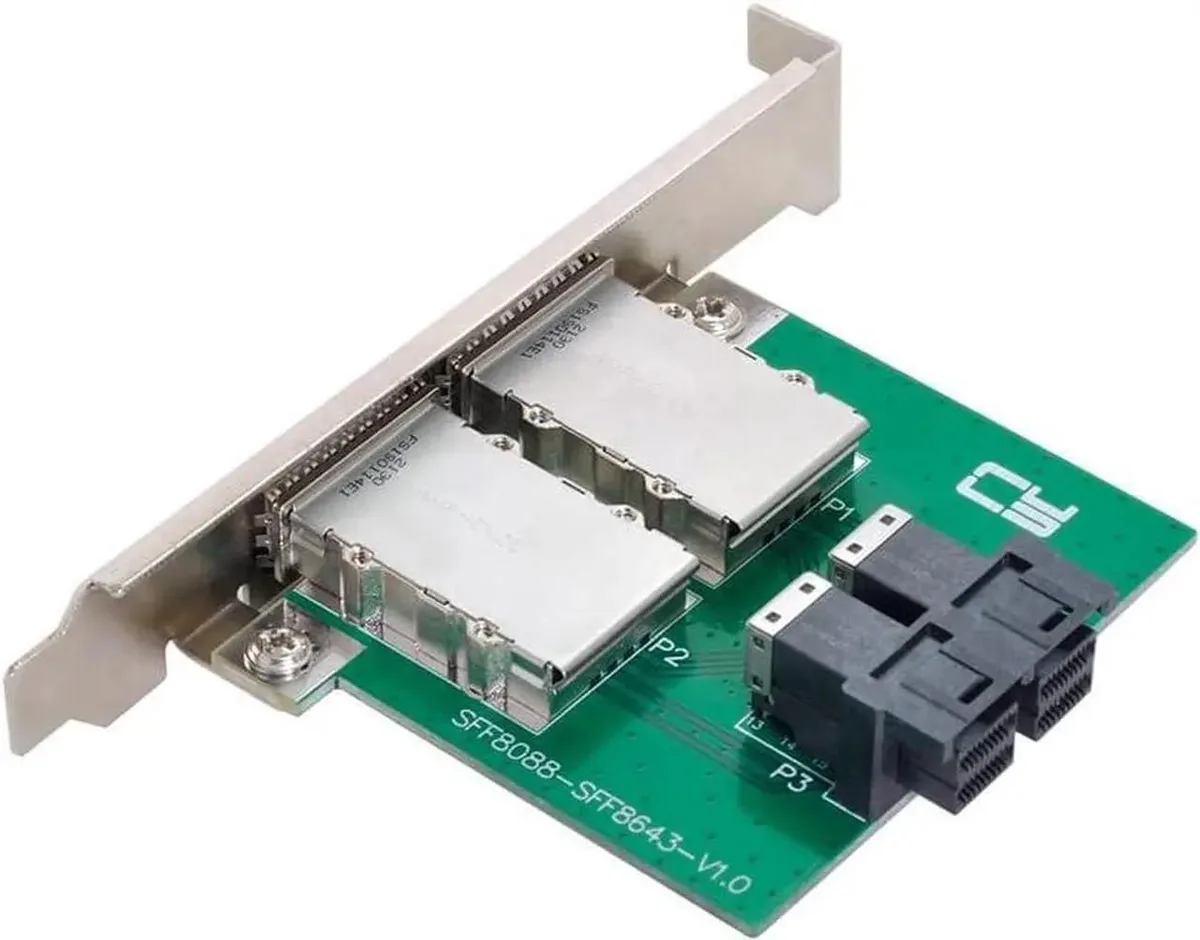 SMUGDESK SMUGDESK SFF-8088 to Dual SFF-8643 Adapter Card with Low Profile Bracket — product photo