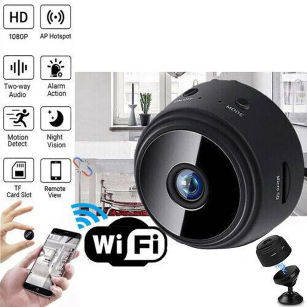 Tiny cube camera with matte black finish and magnetic base