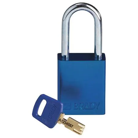 Brady Brady ALU-BLU-38ST-KD key control padlock, keyed different, aluminium, blue, 1 1/2 in shackle — product photo