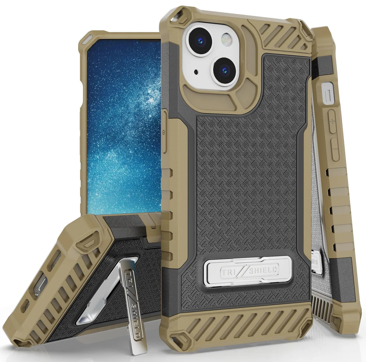 Nakedcellphone Nakedcellphone Tri-Shield Kickstand Case + Lanyard Strap Brown for iPhone 13 — product photo
