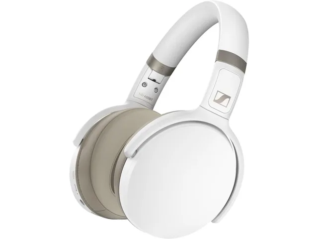 White over-ear headphones with padded earcups and headband