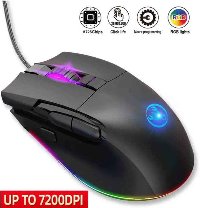 IHDAPP IHDAPP Programmable Gaming Mouse 7200 DPI 8 Buttons Wired USB RGB 1.6m Cable Black — product photo