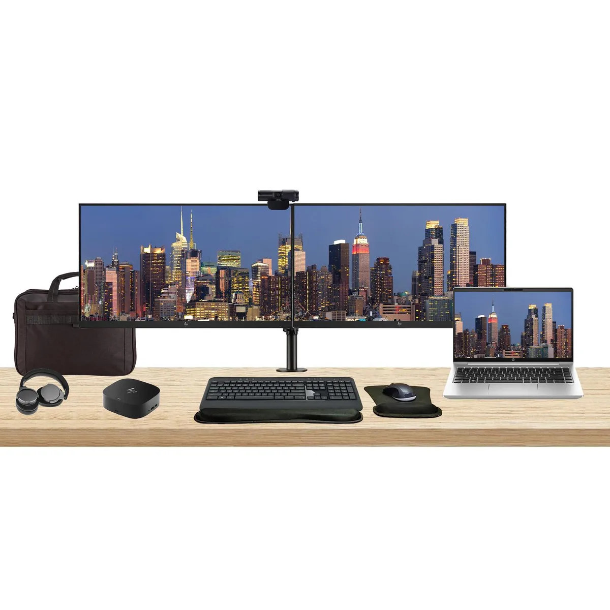 HP HP ProBook 445 G10 14" Ryzen 5 16GB 256GB Bundle Dual 24" Monitors Dock Accessories — product photo