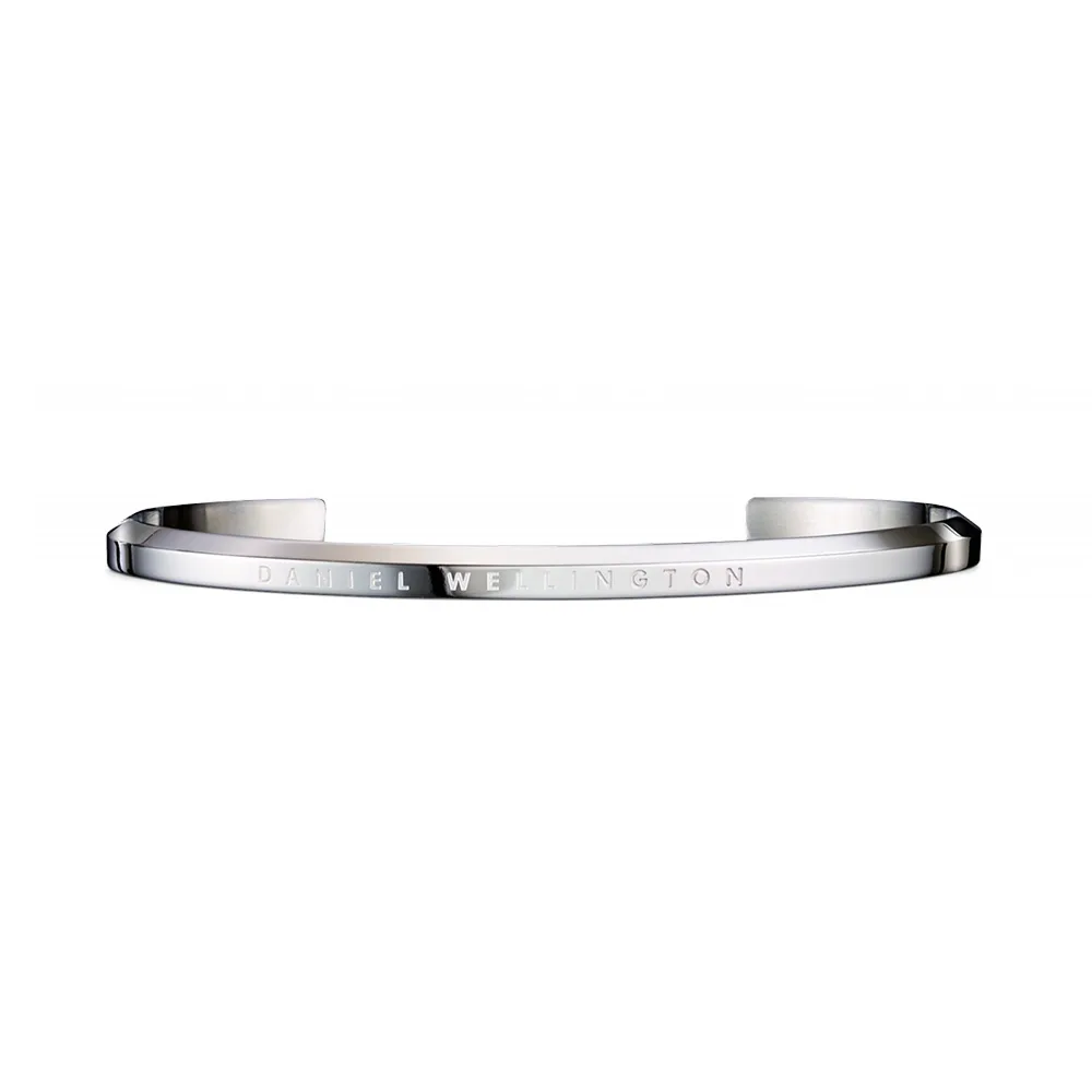 Silver stainless steel open cuff bracelet, 180mm adjustable length, 7mm wide band