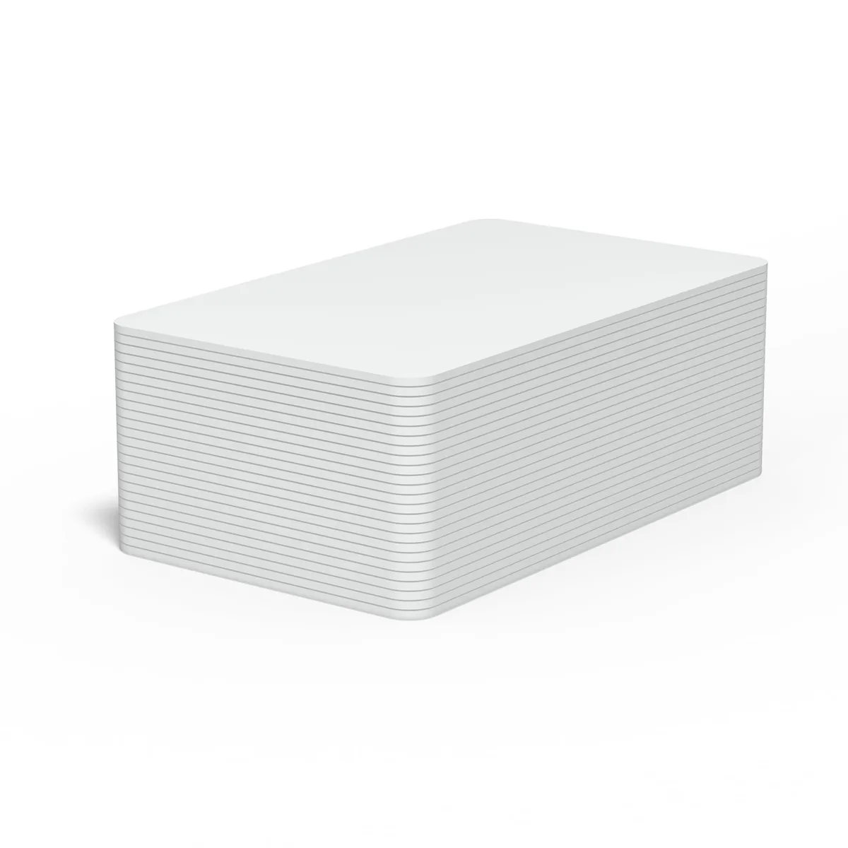 Ten white PVC cards, credit-card size, in plastic sleeves