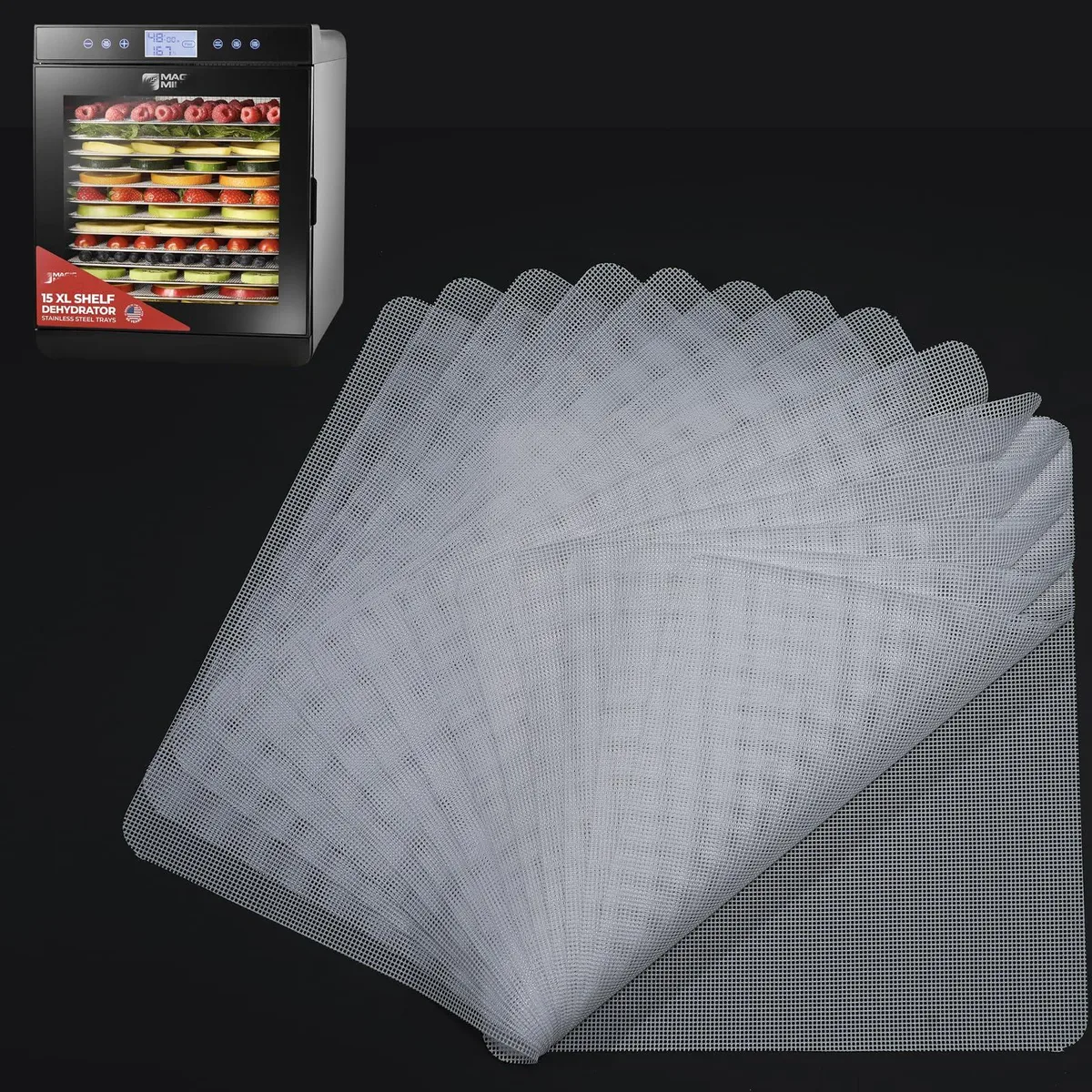 Fifteen rectangular silicone sheets, each twelve by thirteen inches, pale translucent finish, stacked flat