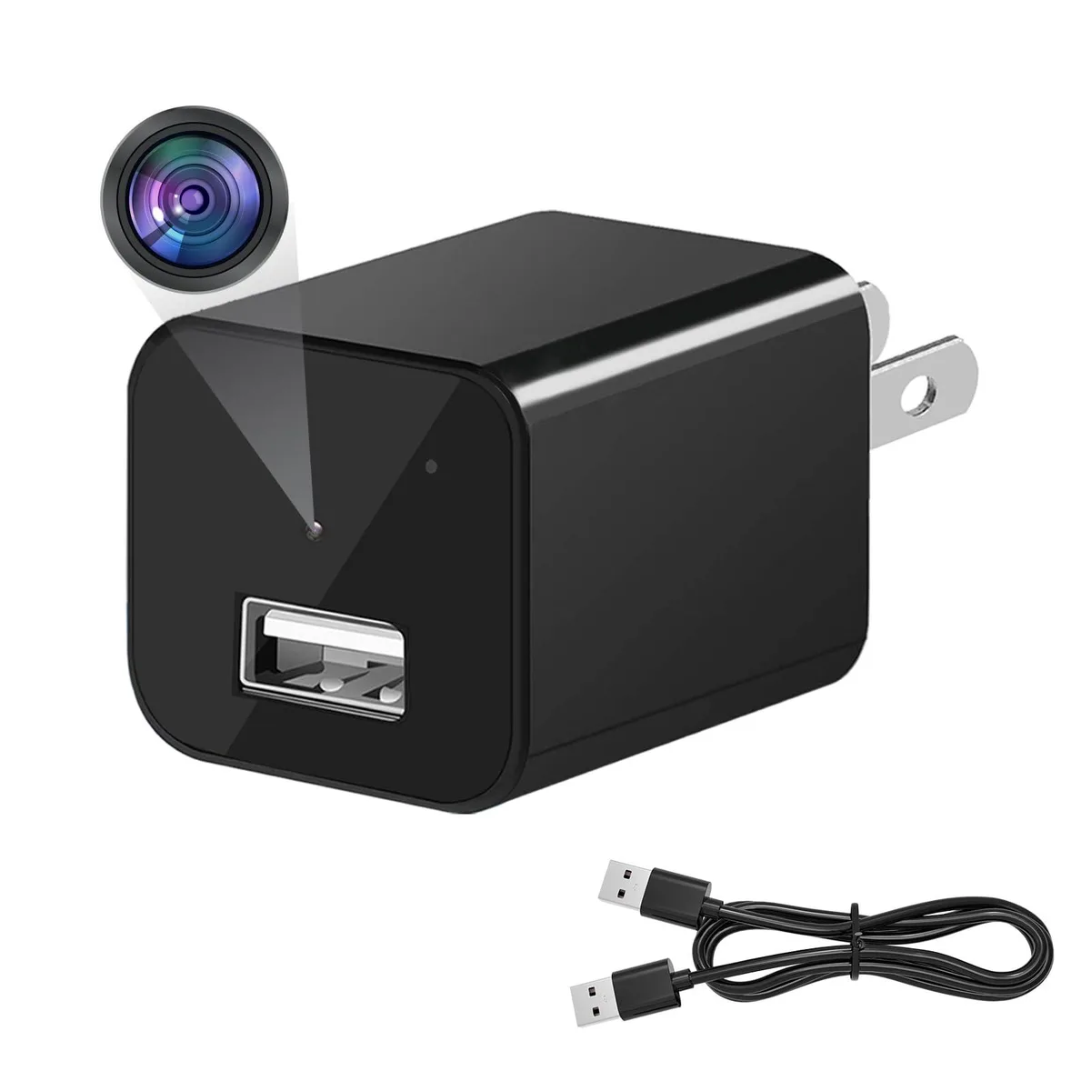 Small white USB charger with hidden camera lens