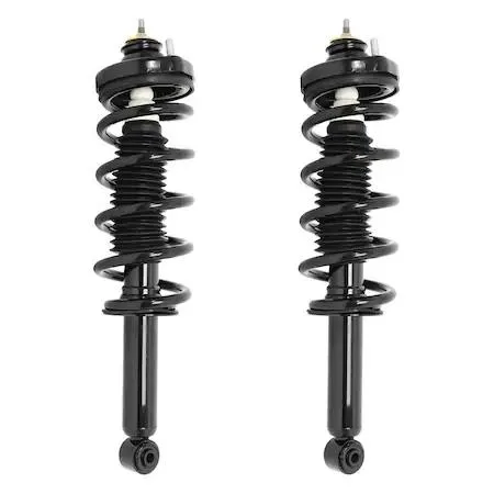 Unity rear strut assembly kit with two complete units, coil springs and mounts, silver metal finish