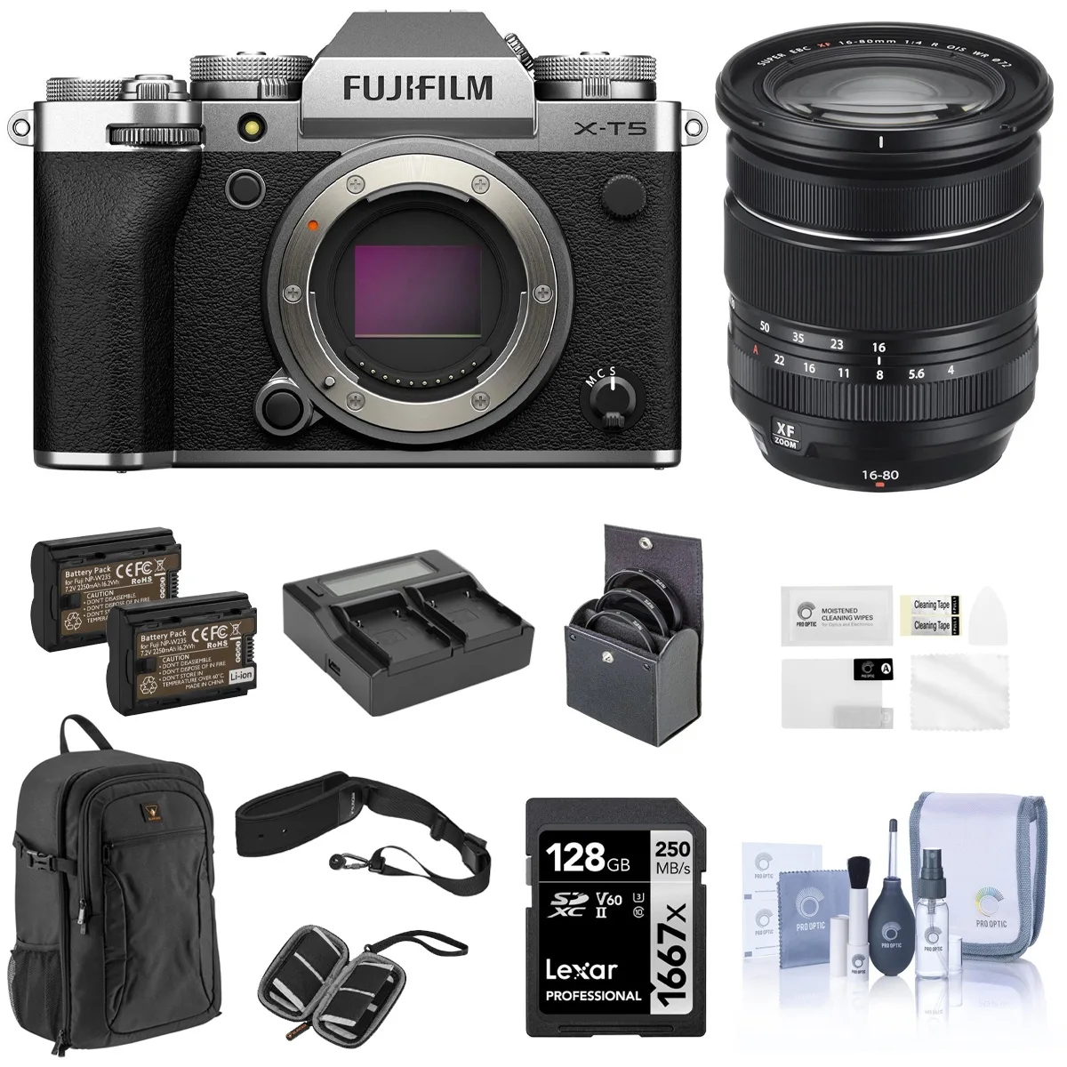 FUJIFILM FUJIFILM X-T5 Silver with XF 16-80mm f/4.0 R OIS WR Lens Kit — product photo