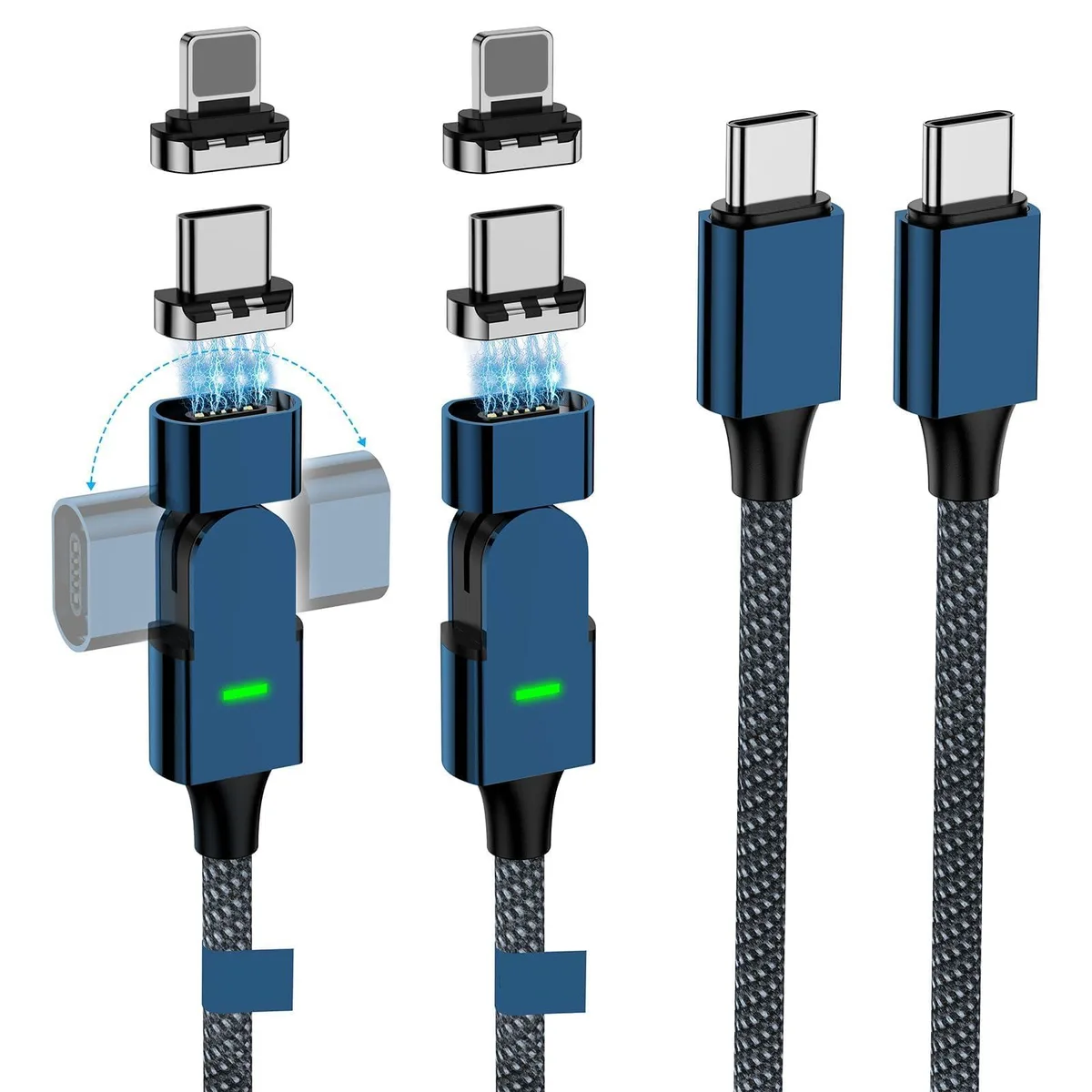  CNakdDG MC-10R Blue 100W 180° Magnetic USB-C Cable 6.6ft 2 Pack — product photo
