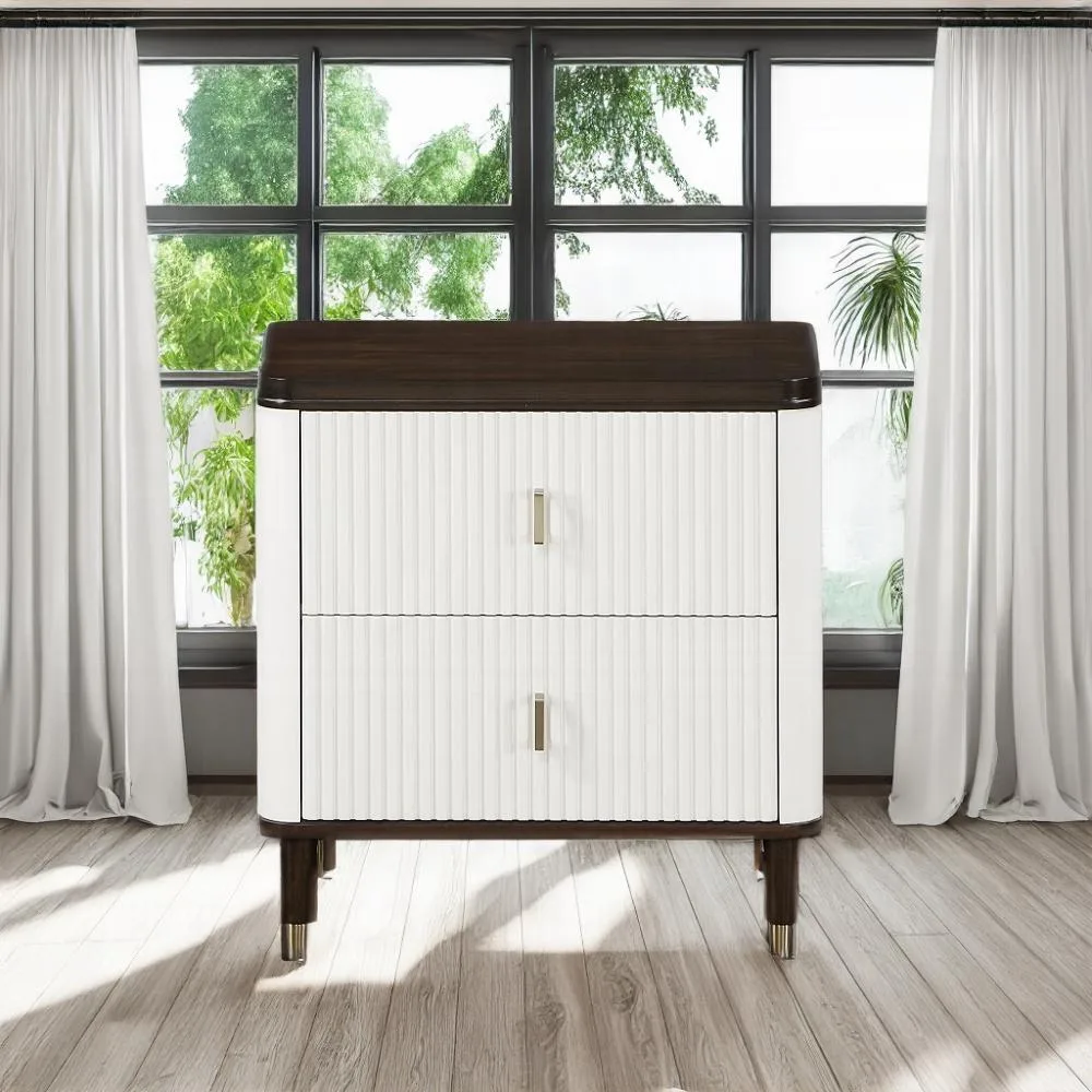 tuphen tuphen White and Brown 2-Drawer Nightstand 26.5x25.5x18 — product photo