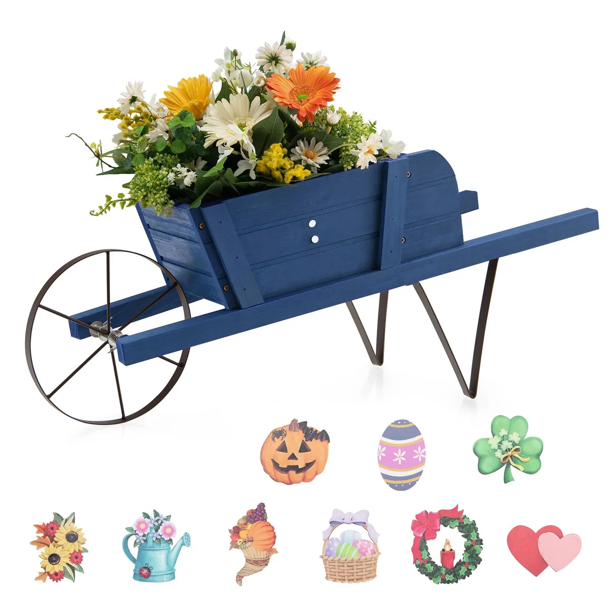 SlickBlue SlickBlue Wooden Wagon Planter Blue 27.5 x 10.5 x 11.5 in — product photo