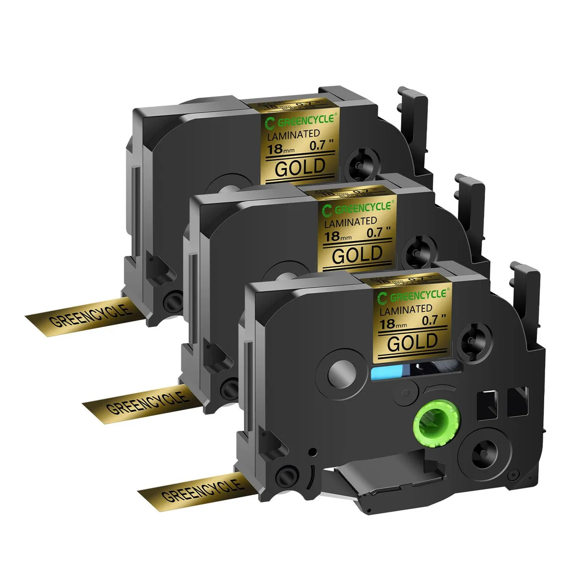 GREENCYCLE GREENCYCLE TZe-841 18mm Black on Gold Laminated Tape 3 Pack — product photo