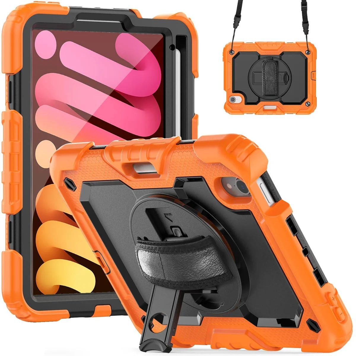 Timoom Timoom Heavy Duty Shockproof Case Orange 8.3" iPad Mini 7 2024 / Mini 6 2021 360° Stand Straps — product photo