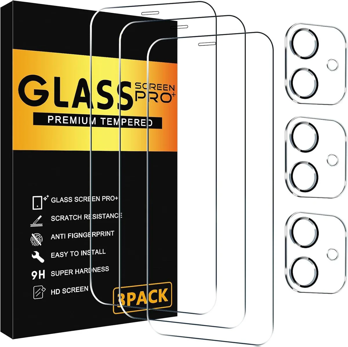 BONAEVER BONAEVER 3 Pack Screen Protector &amp; Camera Lens Glass for iPhone 12 6.1 Inch Clear — product photo