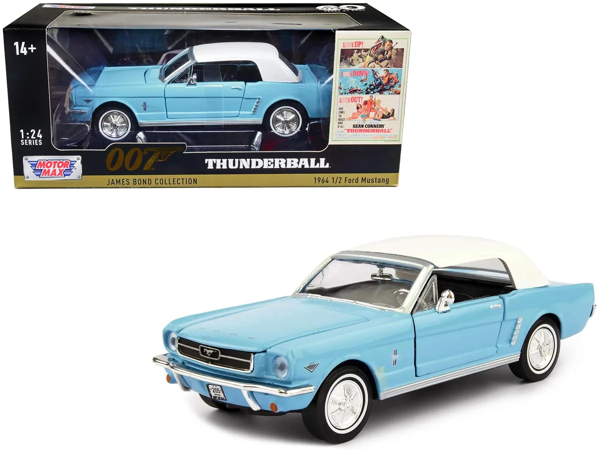 MOTORMAX MOTORMAX 1/24 1964 1/2 Ford Mustang Thunderball Light Blue White Top Diecast Car — product photo