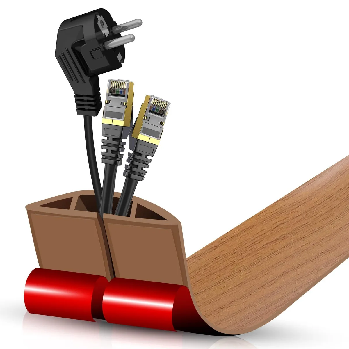 DBHXXMB-HH Floor Cord Cover Brown Wood 3.3FT 0.8"x0.37" Self-Adhesive — product photo