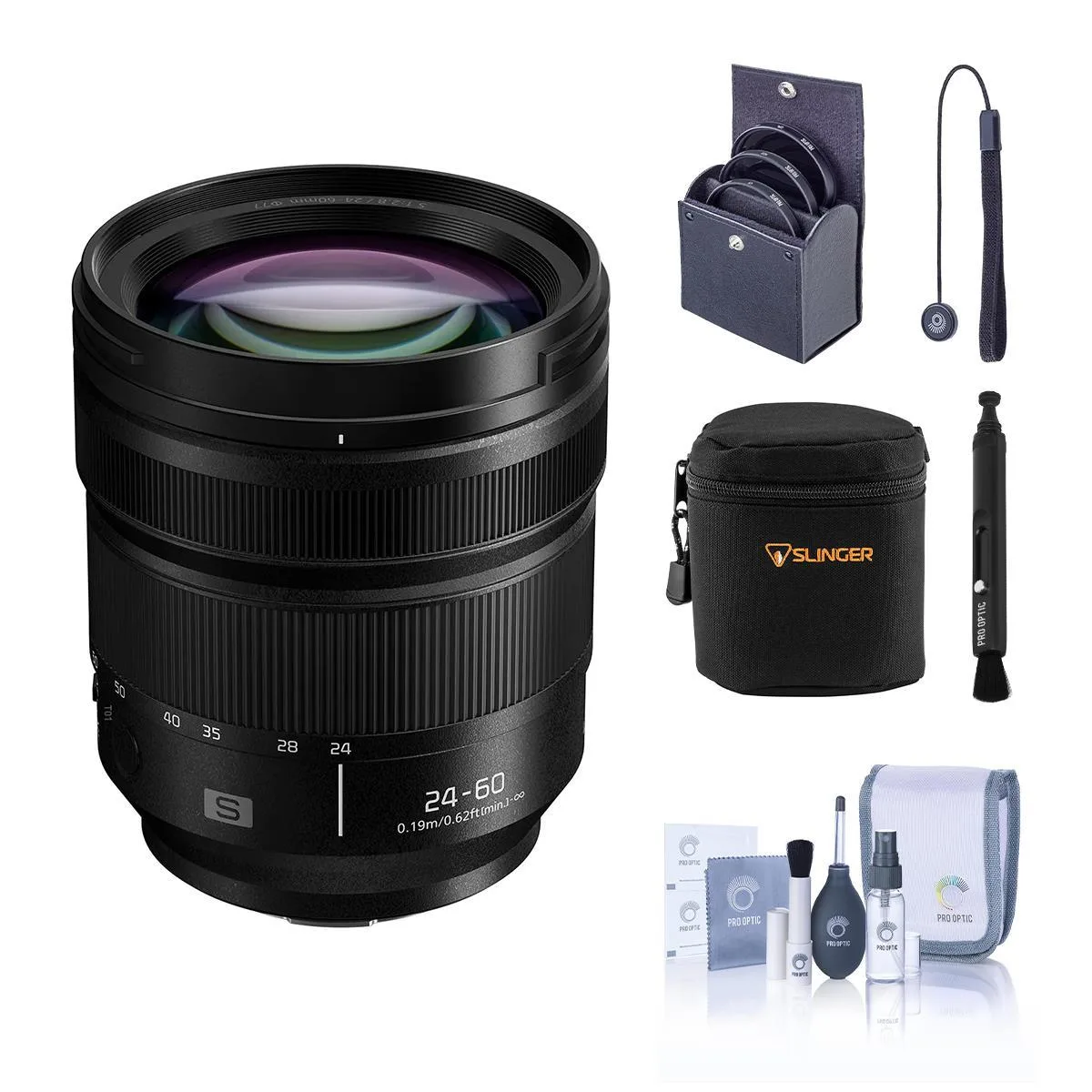 Panasonic Panasonic LUMIX S 24-60mm f/2.8 L-Mount Lens Bundle with 77mm Filter Kit, Case, Cleaning Kit and Cap Tether — product photo