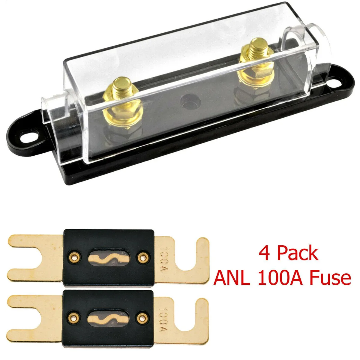 The Wires Zone The Wires Zone ANL Fuse Holder 1/0/4/8 Gauge with 4 Pack 100 Amp Fuses — product photo