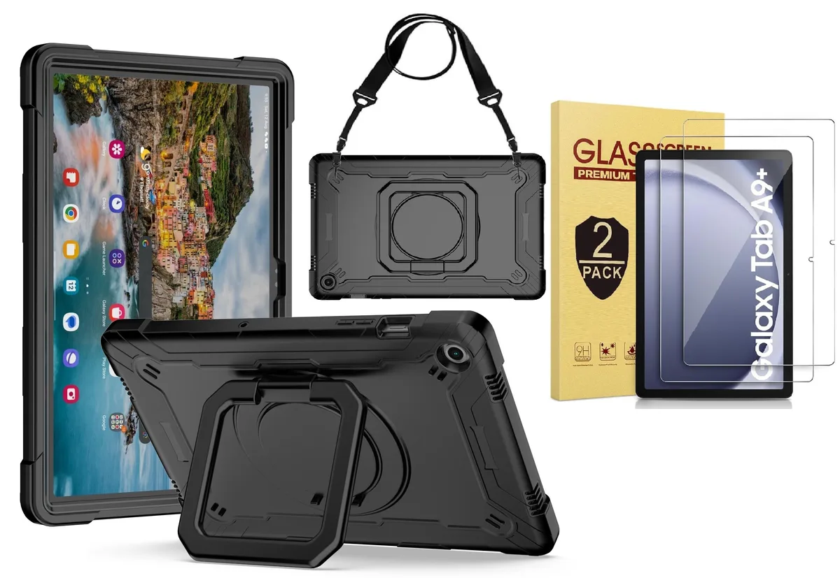 anicestore anicestore Case Samsung Galaxy Tab A9+ 11 2023 SM-X210/X215/X216/X218 360 Stand Strap 2 Glass Black — product photo
