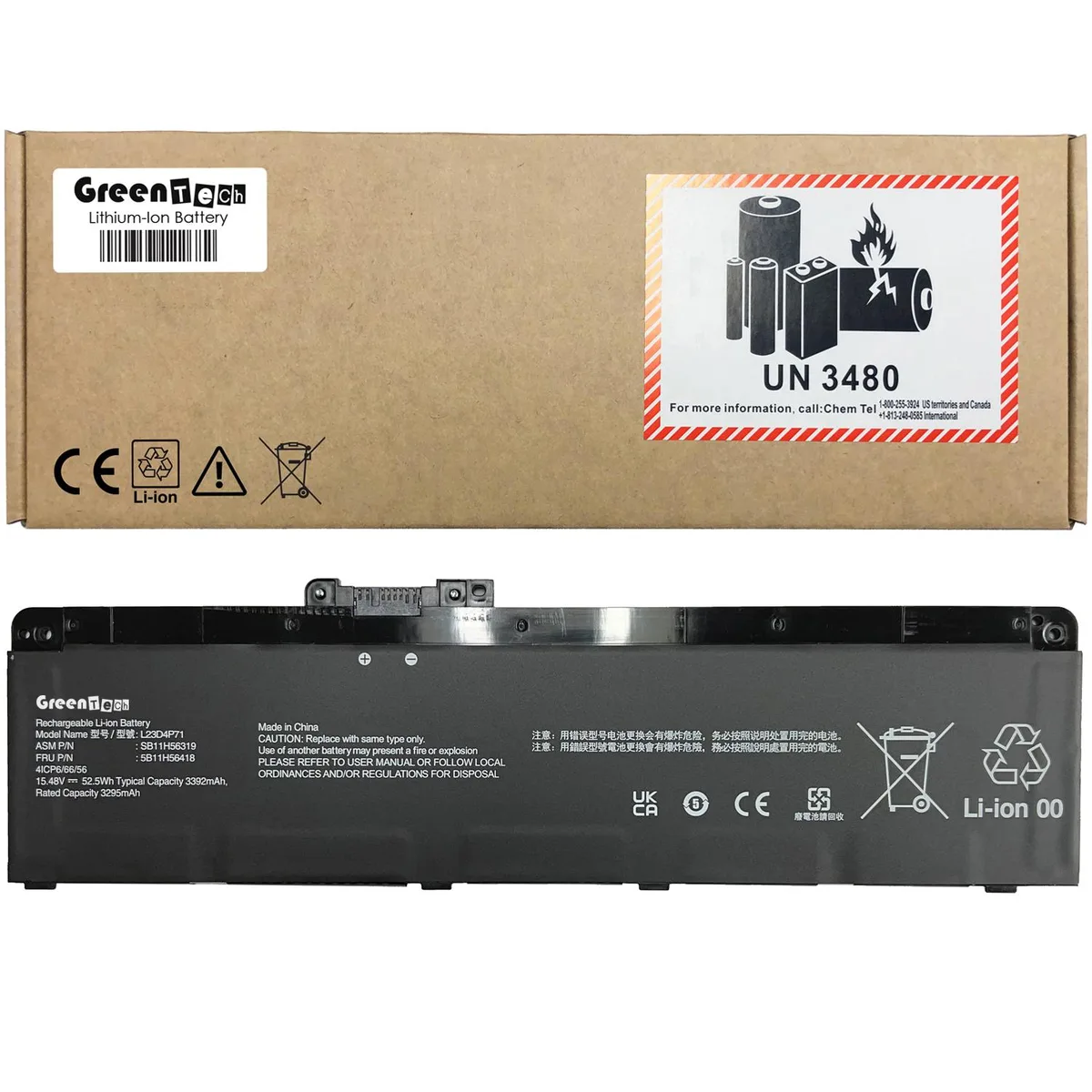 GreenTechLLC GreenTechLLC L23D4P71 52.5Wh 15.48V ThinkPad P14s Gen 5/6 T14 Gen 5/6 laptop battery — product photo