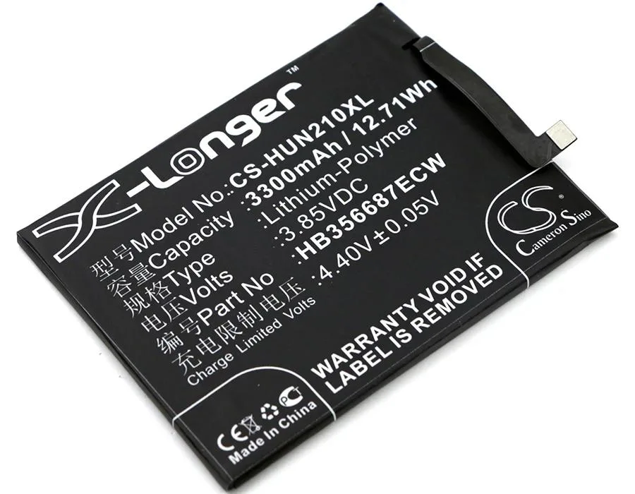 Rectangular smartphone battery with gold contacts and printed label
